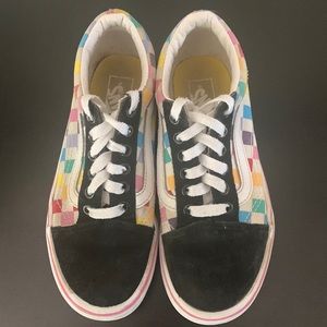 Youth Girls Vans Ward Low Top Old Skool Shoes Rainbow Check size 1